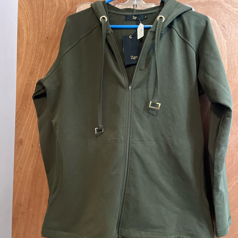 NWT 2Go Army Green Hoodie Zipper Up Jacket Women size L